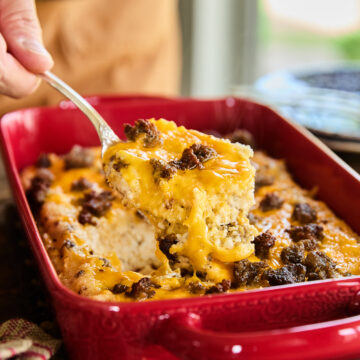 Scoop of Grits and Sausage Casserole.