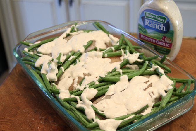 This Roasted Garlic Ranch Chicken Bake is a quick and easy way to get a complete meal on the table!  