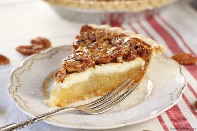 The delicious cream cheese layer in this Cream Cheese Pecan Pie really puts it over the top!