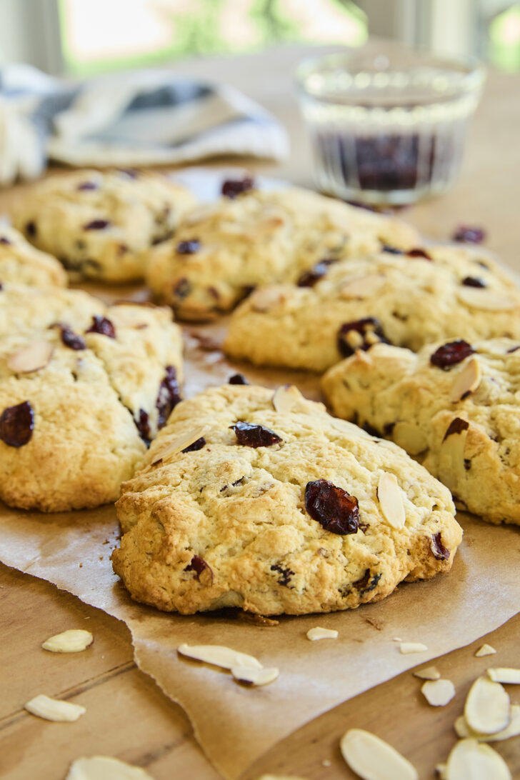 Scones on parchment.