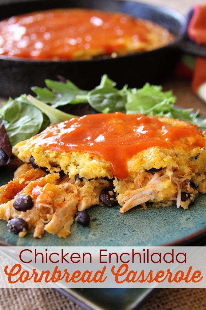 This Chicken Enchilada Cornbread Casserole will be a instant family favorite! It's a great one-pan recipe the whole family will love! 