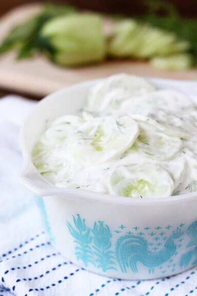 Creamy Cucumber Salad in a bowl