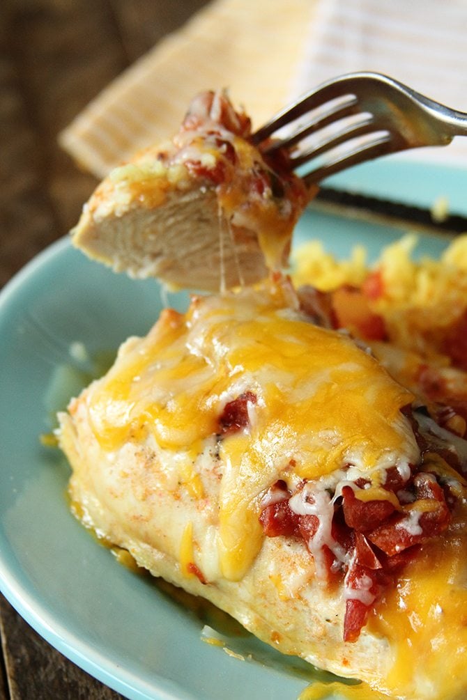 This Cheesy Salsa Chicken and Rice is the perfect one-dish meal. Prep and clean-up are a cinch and the flavors are amazing! 
