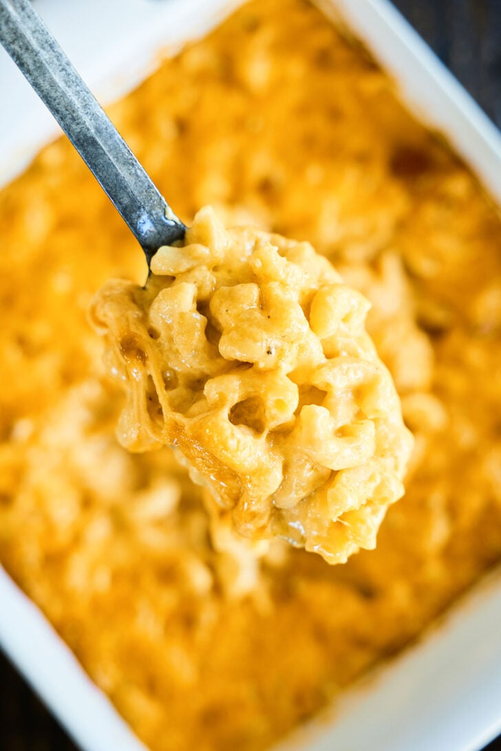 Spoonful of Classic Baked Macaroni and Cheese.