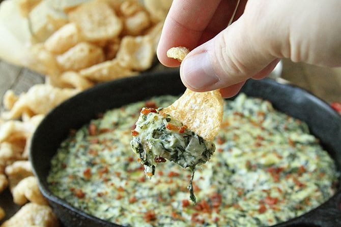 Pork skin with turnip green dip.