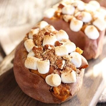 Twice Baked Sweet Potatoes on a cutting board
