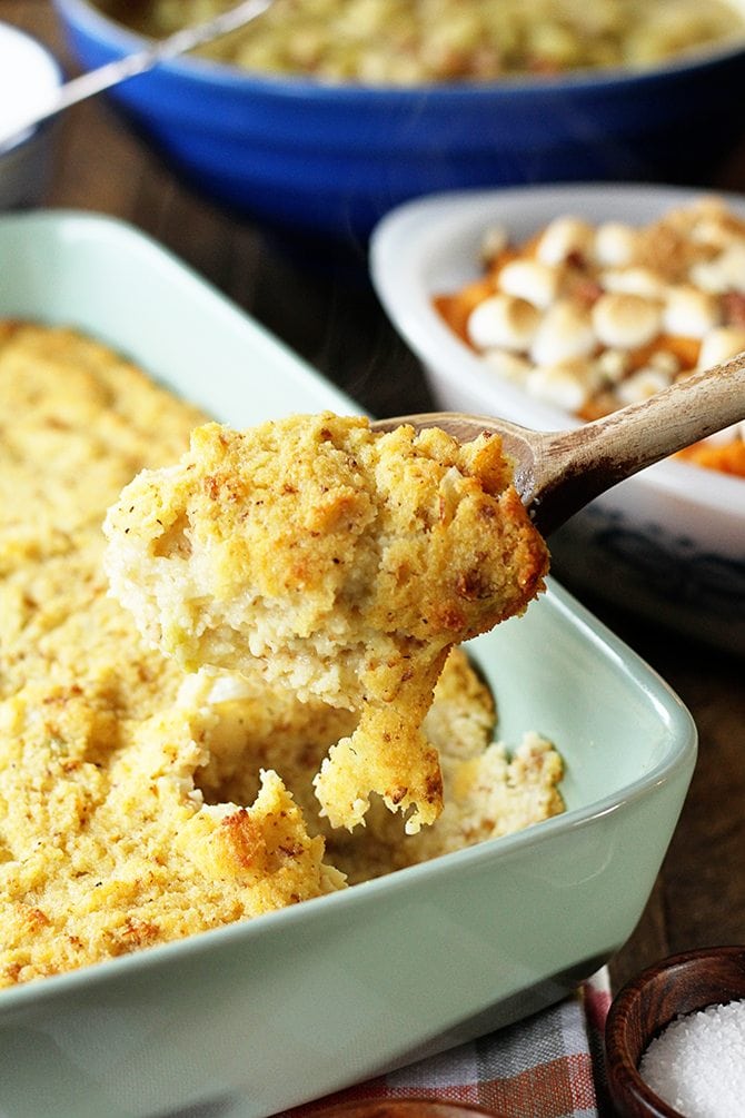 Scoop of Southern Cornbread Dressing