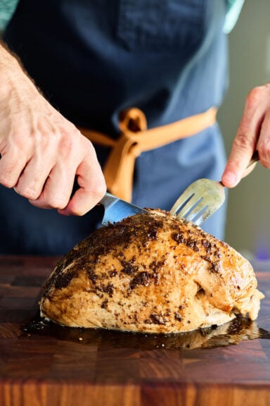 Slicing Slow Cooker Turkey Breast.