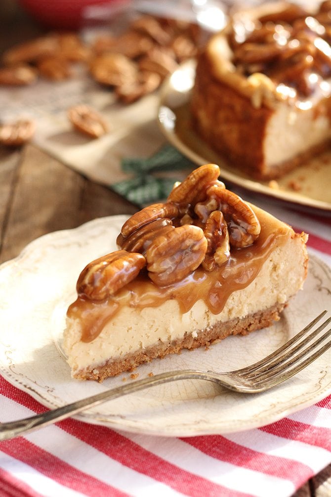 Slice of Easy Caramel Pecan Cheesecake