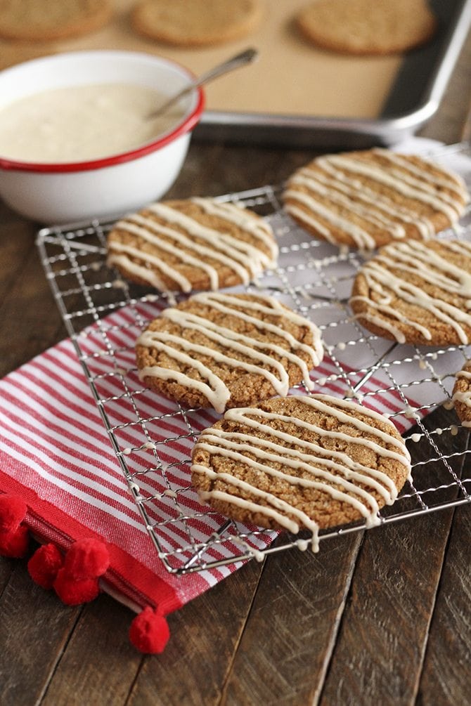 These easy Chewy Gingerbread Cookie with Eggnog Drizzle are sure to be your new favorite holiday cookie recipe! 