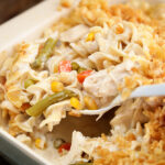 Family Favorite Chicken Noodle Casserole in baking dish