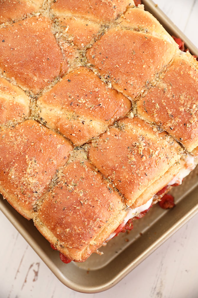 Overhead shot of Easy Pizza Sloppy Joe Sliders