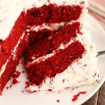 a slice of Perfect Red Velvet Cake