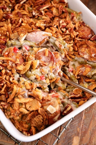 Scoop of Crunchy Creole Green Bean Casserole