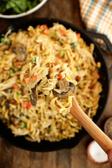 Spoonful of One-Pot Chicken Pot Pie Noodles.