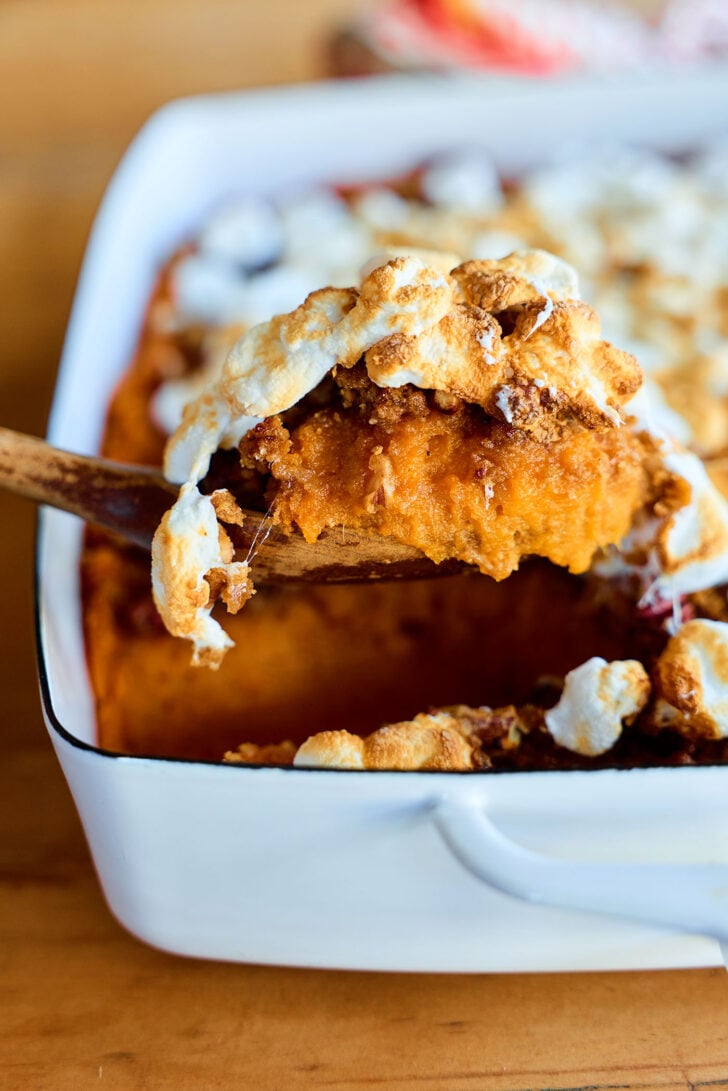 Scoop of Ultimate Sweet Potato Casserole.