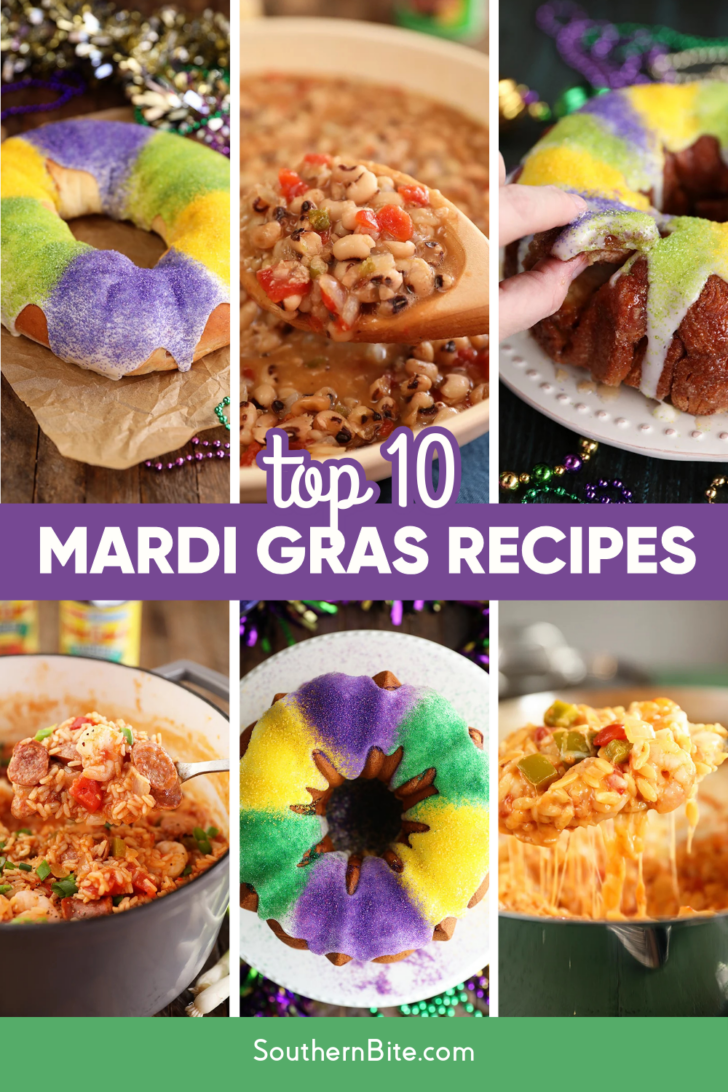 Top 10 Mardi Gras Recipes Image for Pinterest.