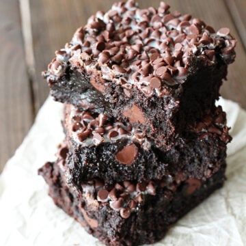 Stack of brownies.