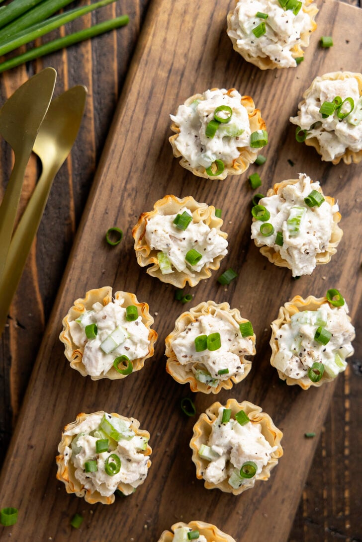 Chicken salad in phyllo cups.